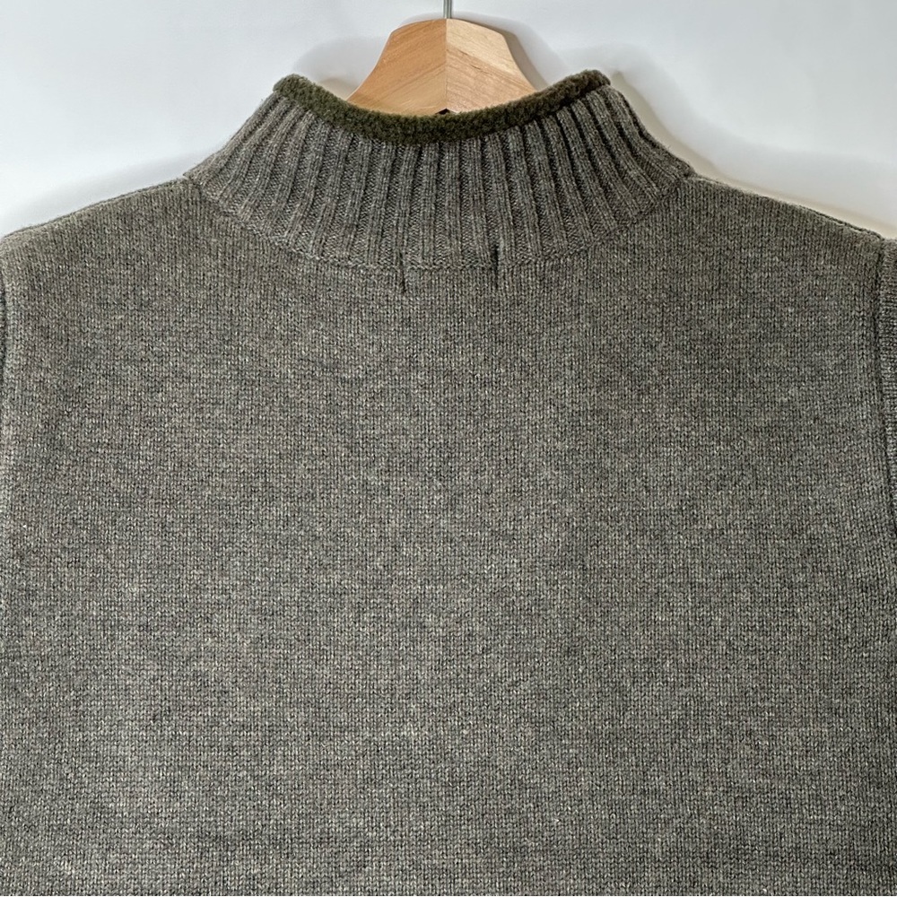 VTG L.L Bean Lambswool Blend Men's Olive Zip Up Sweater Vest Fleece Lined Sz L - Picture 4 of 11
